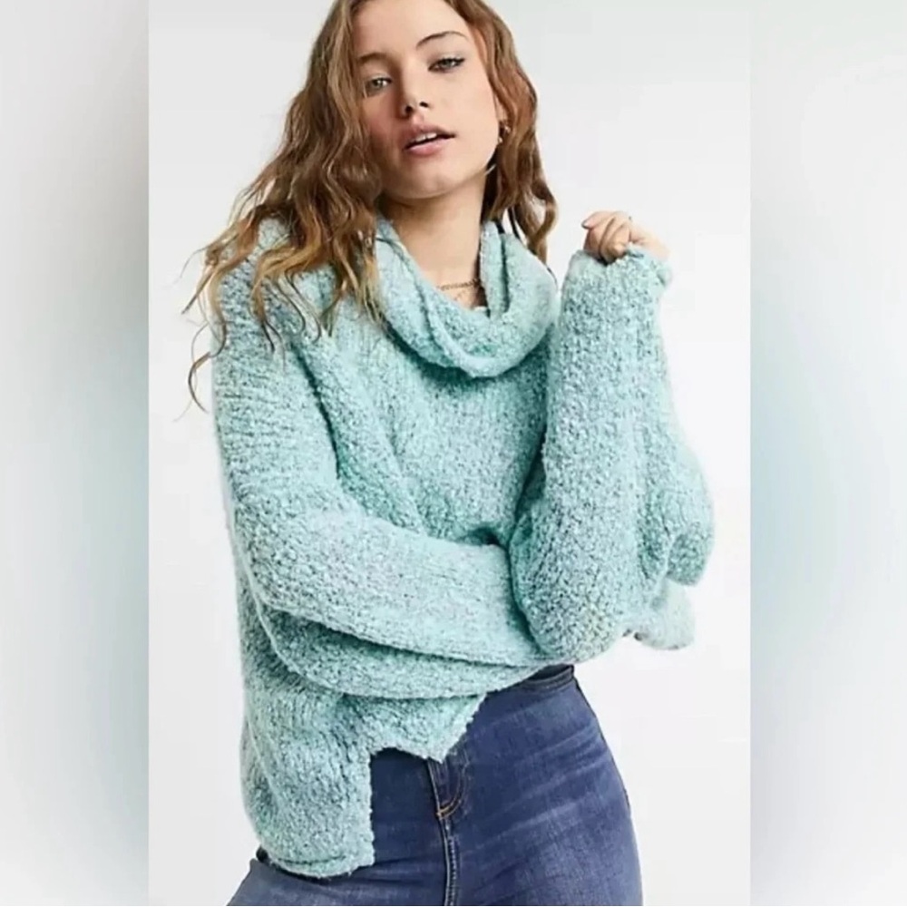 Free People Light Blue Cowl Neck Sweater